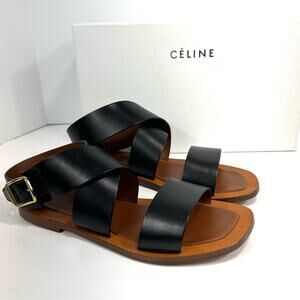Celine Paris Black Leather Buckle Strap Gladiator Sandal 10mm EU 40 US 10